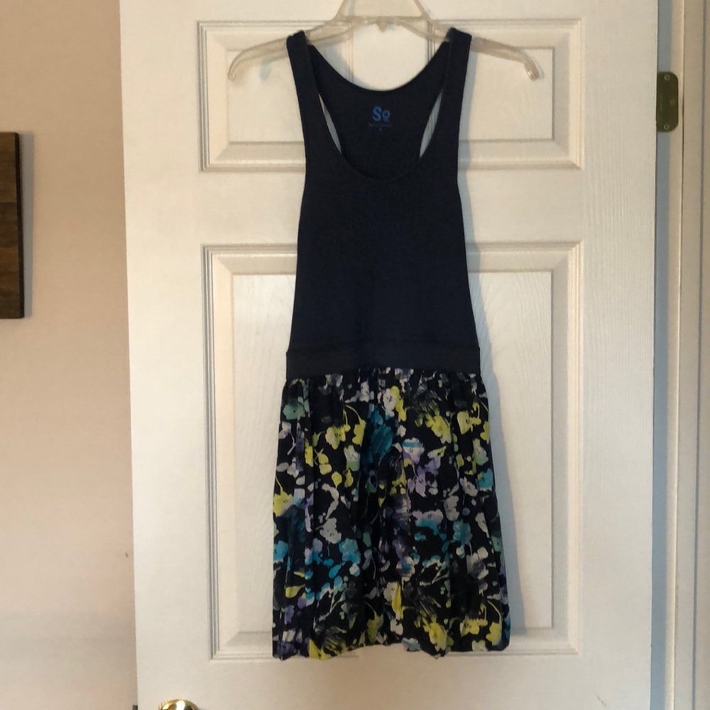Navy racer back floral dress